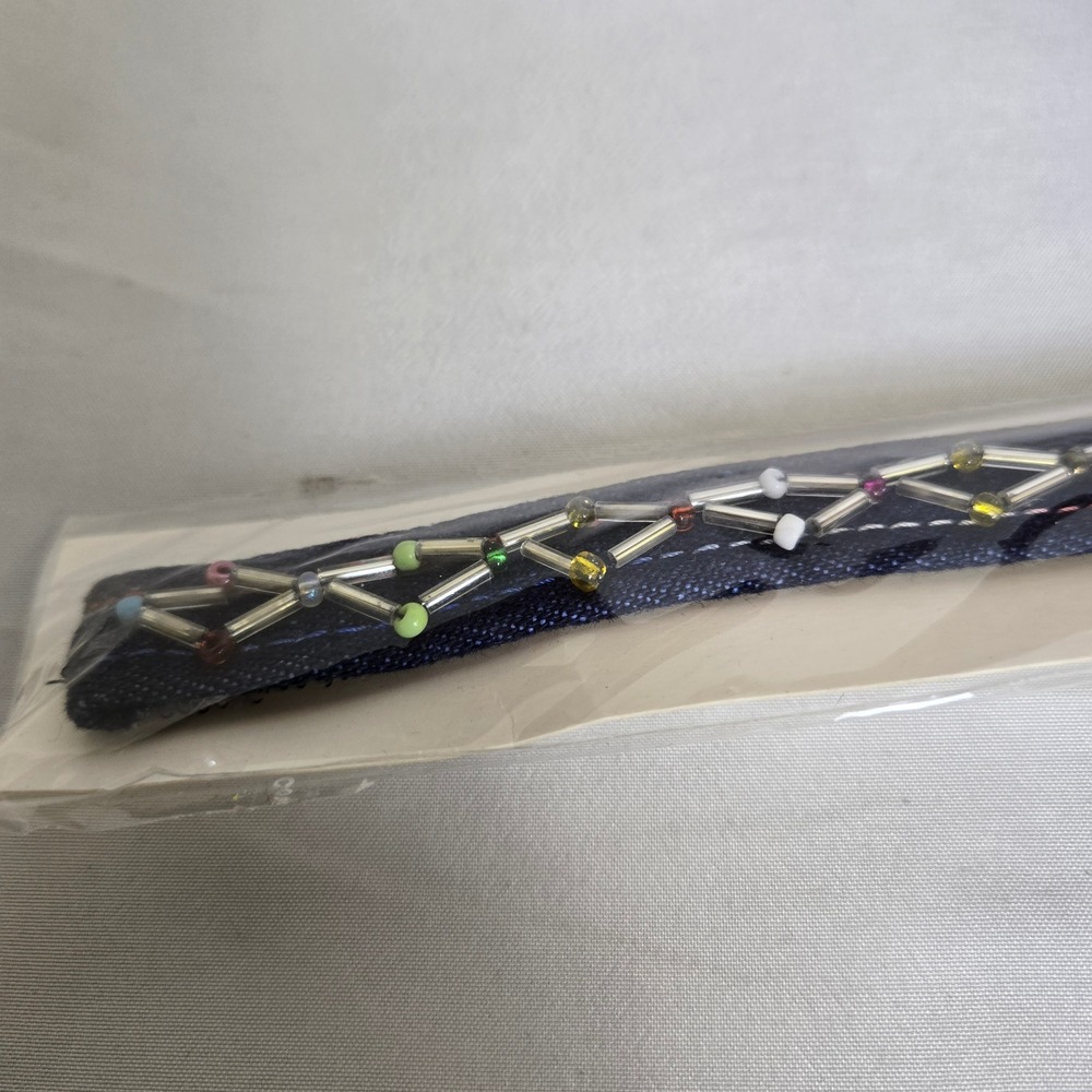 Denim Beaded Bracelet, Retro Vibe, Hook and Loop Closure, 7", New - Picture 5 of 7
